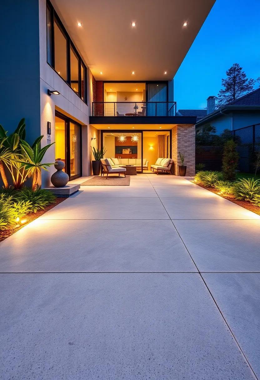 25 Stunning Modern Concrete Driveway Designs with Innovative Lighting Ideas