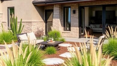 23 Stunning Mulch-Based Front Yard Ideas Featuring Ornamental Grasses for Curb Appeal