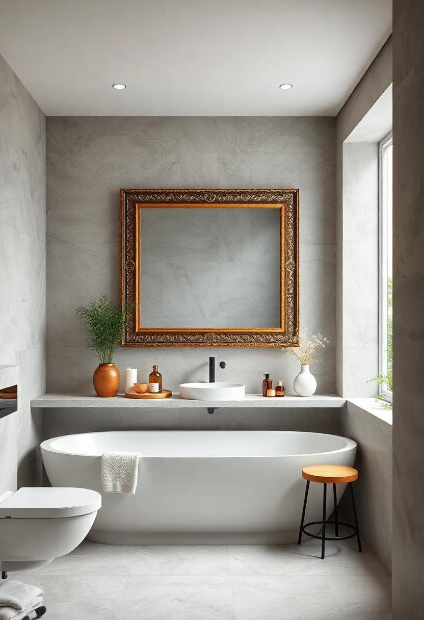 Add a statement mirror‍ with​ intricate framing to create⁢ a focal ⁤point and elevate your bathroom’s style