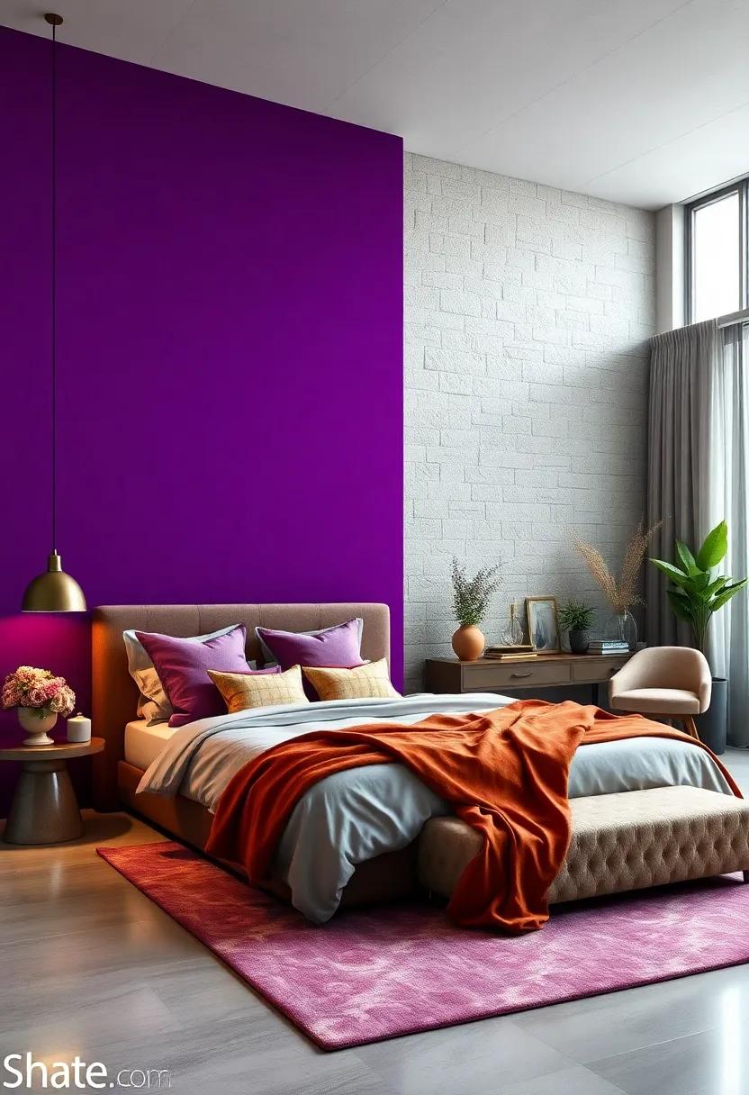 Royal Purple Luxury:‌ Channel regal⁣ sophistication using a rich purple accent wall ⁣that⁤ adds ⁢depth and​ elegance to your sleeping⁤ space