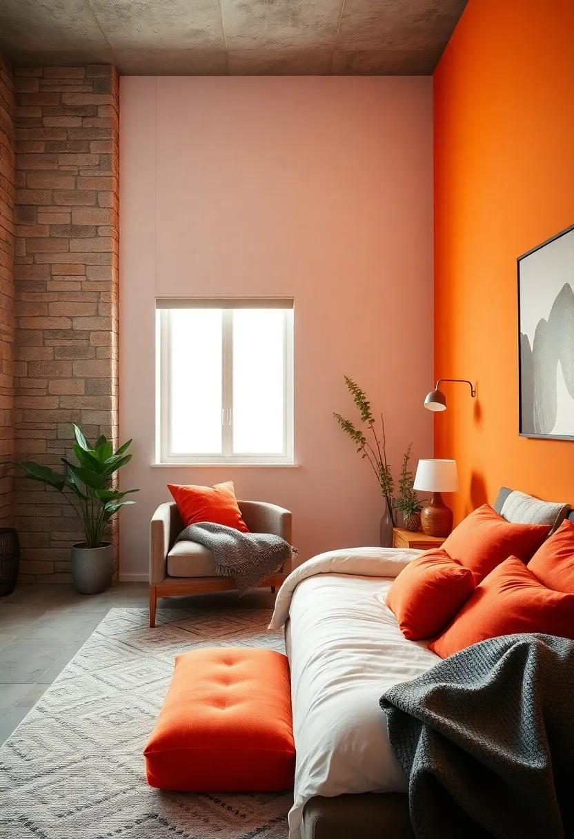 Tangerine Zest: Energize your space‌ with‌ a vibrant tangerine ‍wall ​that ⁣conjures warmth and vitality