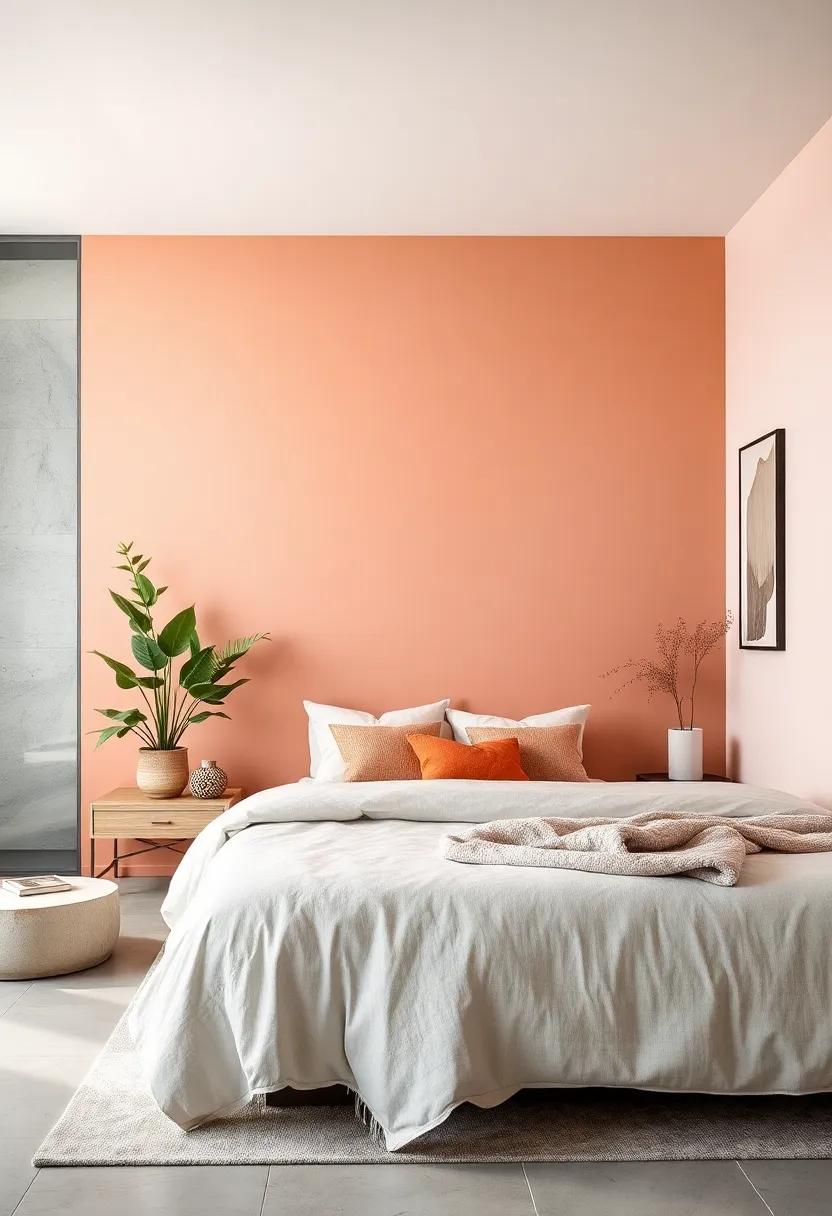 Soft Peach Elegance: Embrace subtle ‌sophistication with a soft peach wall that introduces warmth ​without overpowering