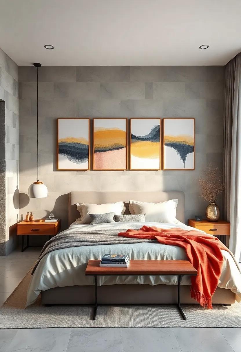 Hang a Row of Canvas Prints Above the Bed for Cohesive Design