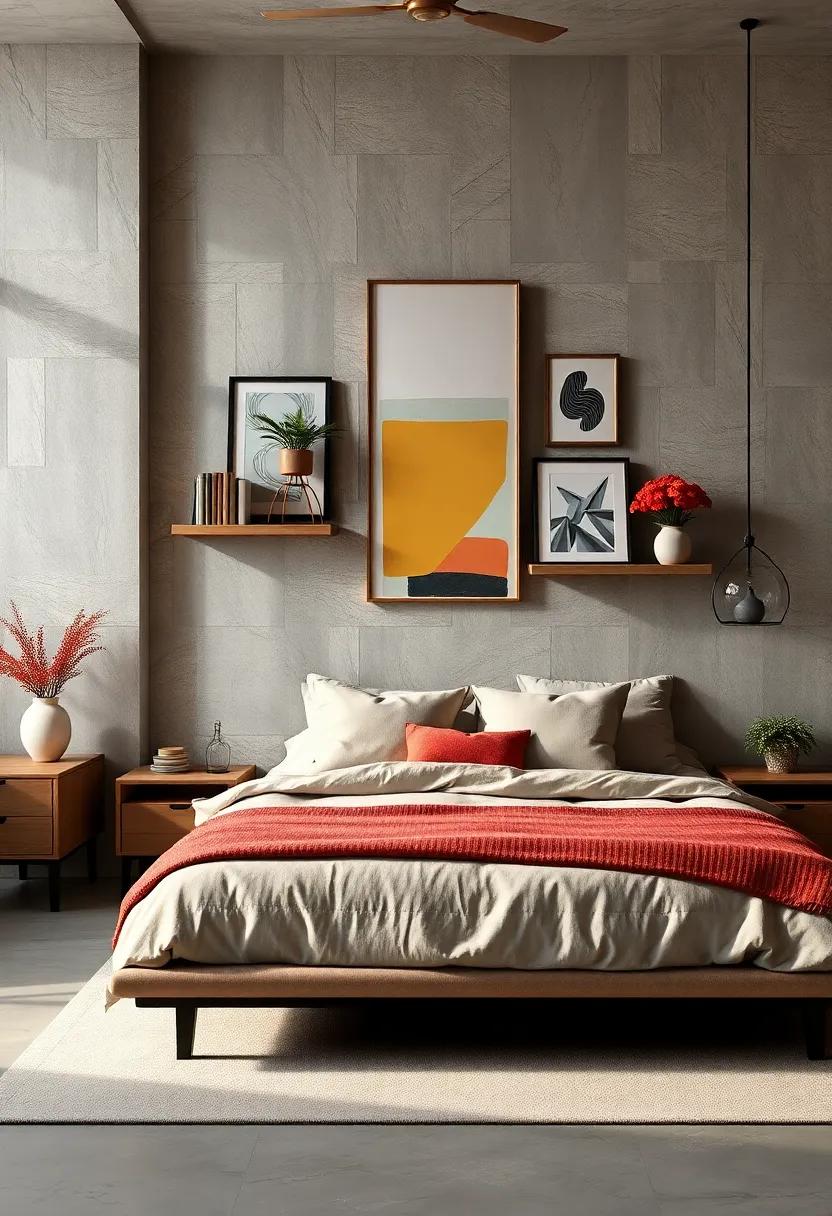 Incorporate floating Shelves with Rotating Art Pieces