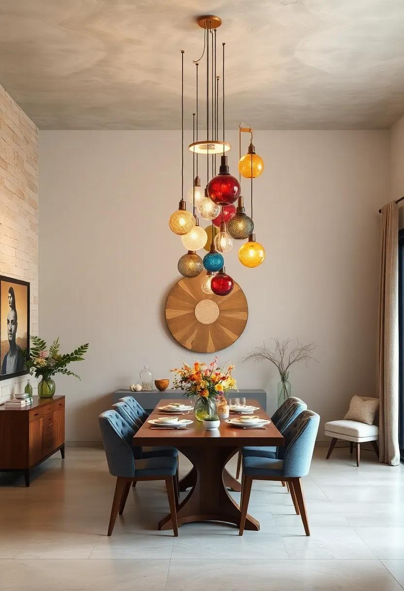 Bohemian Brilliance: Eclectic mix of colorful glass pendants dangling at varying heights,perfect for artistic and free-spirited decor