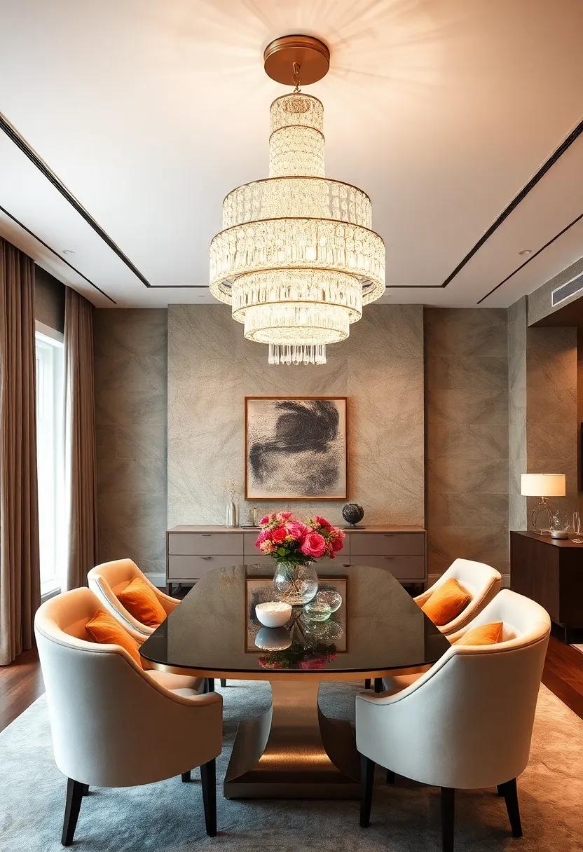 Classic Tiers: Multiple tiers of delicately hung crystals offering a grand and opulent centerpiece fit for formal dining rooms