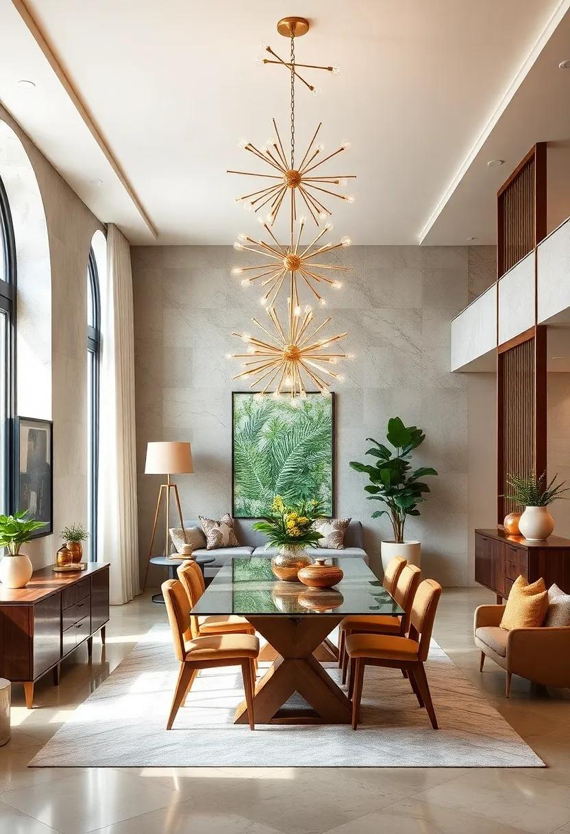 Mid-Century Marvel: Retro-inspired starburst design with polished brass finishes that offer a nostalgic yet chic vibe