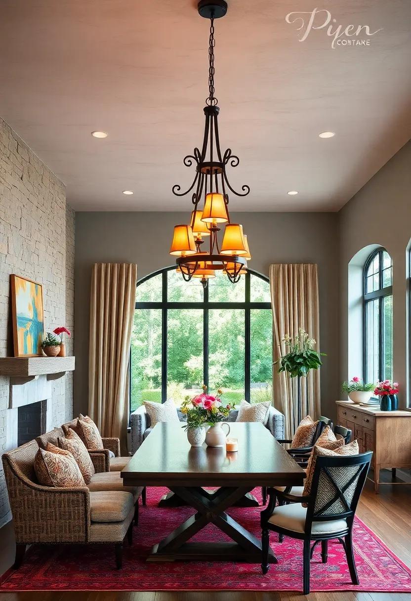 Rustic Charm: Hand-forged iron combined with amber glass shades to bring a warm, inviting glow to farmhouse-style spaces