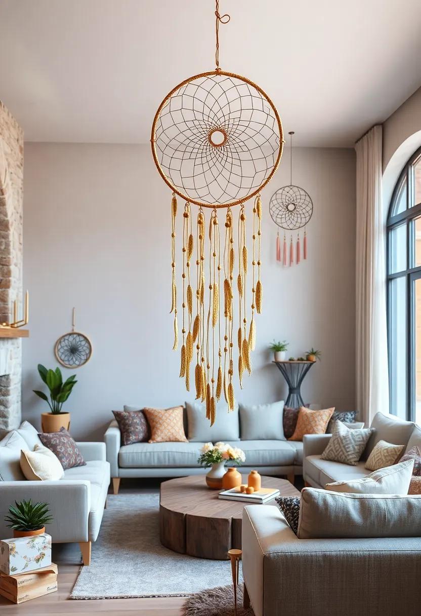 Metallic Mirage Dreamcatcher – ‍Gold and bronze⁣ threads​ shimmer subtly, adding a hint of luxe to your bohemian decor