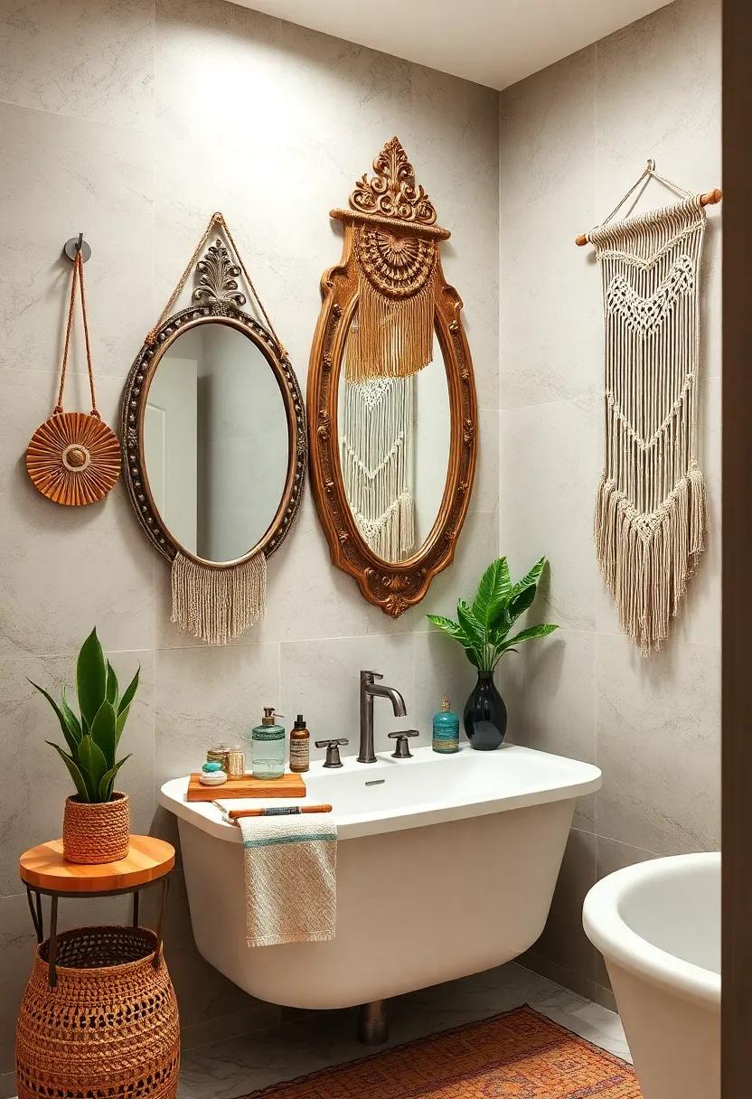Embrace ‌Eclectic Elegance with an ‍Ornate Vintage Mirror and Macramé Wall Hangings