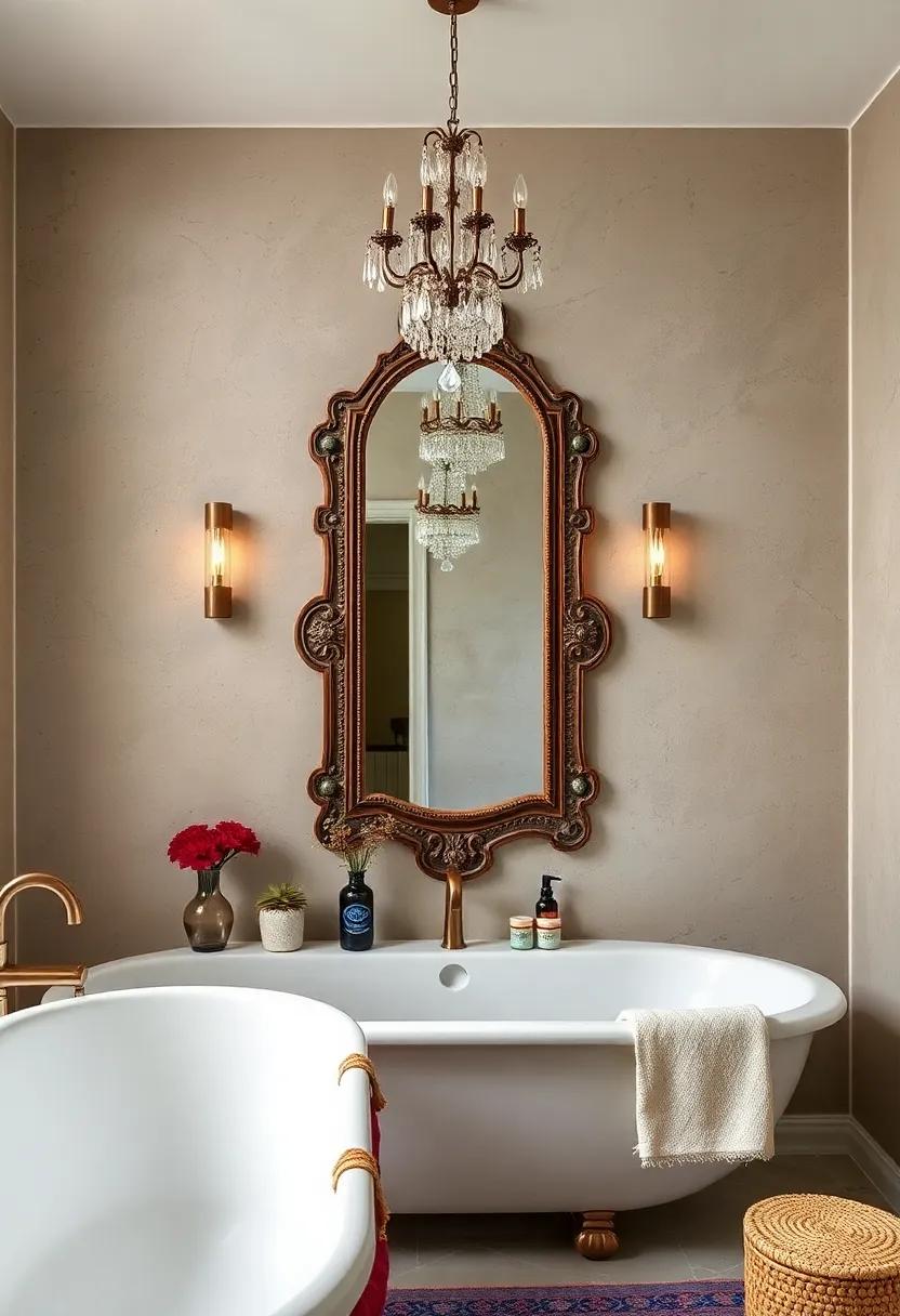 highlight⁣ Vintage Elegance by Pairing Crystal⁤ Chandeliers with an Antique Mirror