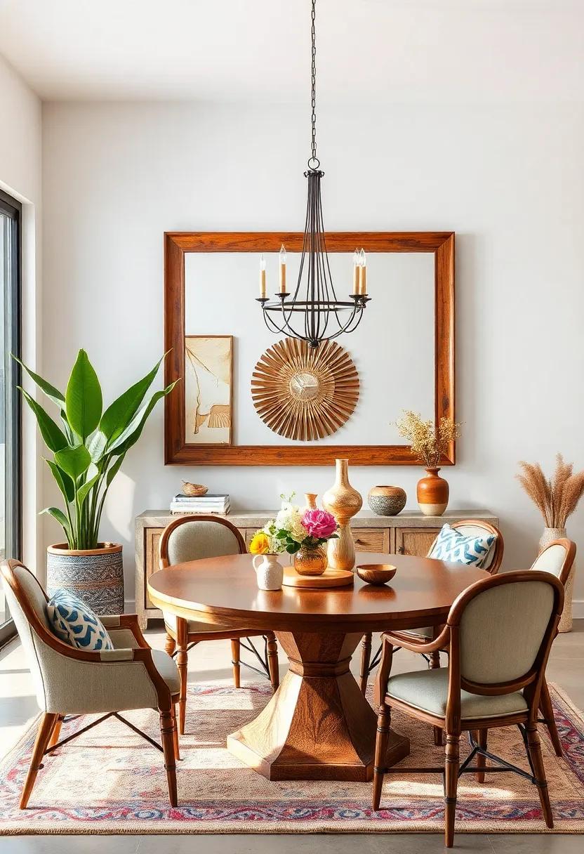 Feature ‌an oversized mirror with a distressed ​wooden frame to⁢ amplify⁣ space‌ and style