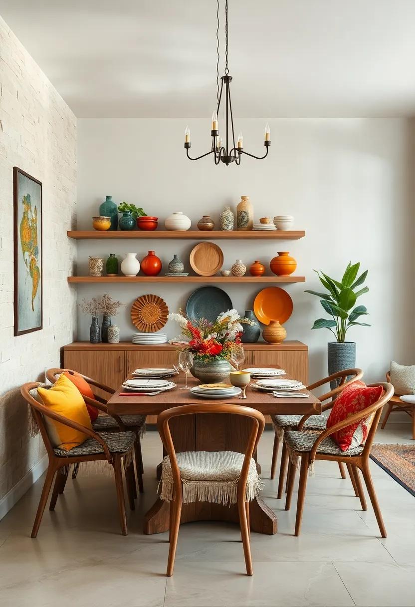Use open shelving with a​ collection of colorful ceramics,‌ glassware, and boho accessories