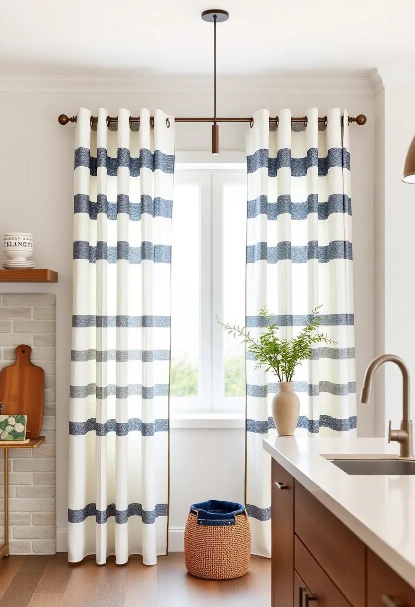 Linen Sheer Panels⁣ with ⁢Nautical Stripes: Light-filtering linen curtains featuring navy and white ‌stripes evoke a⁤ relaxed seaside vibe that brightens​ your kitchen naturally
