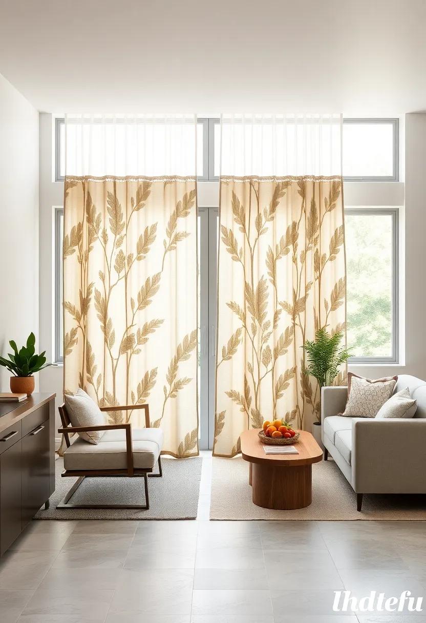 Mangrove Leaf Silhouette Prints: ⁣Curtains printed with muted mangrove leaves bring botanical coastal elements indoors for a refreshing and natural look