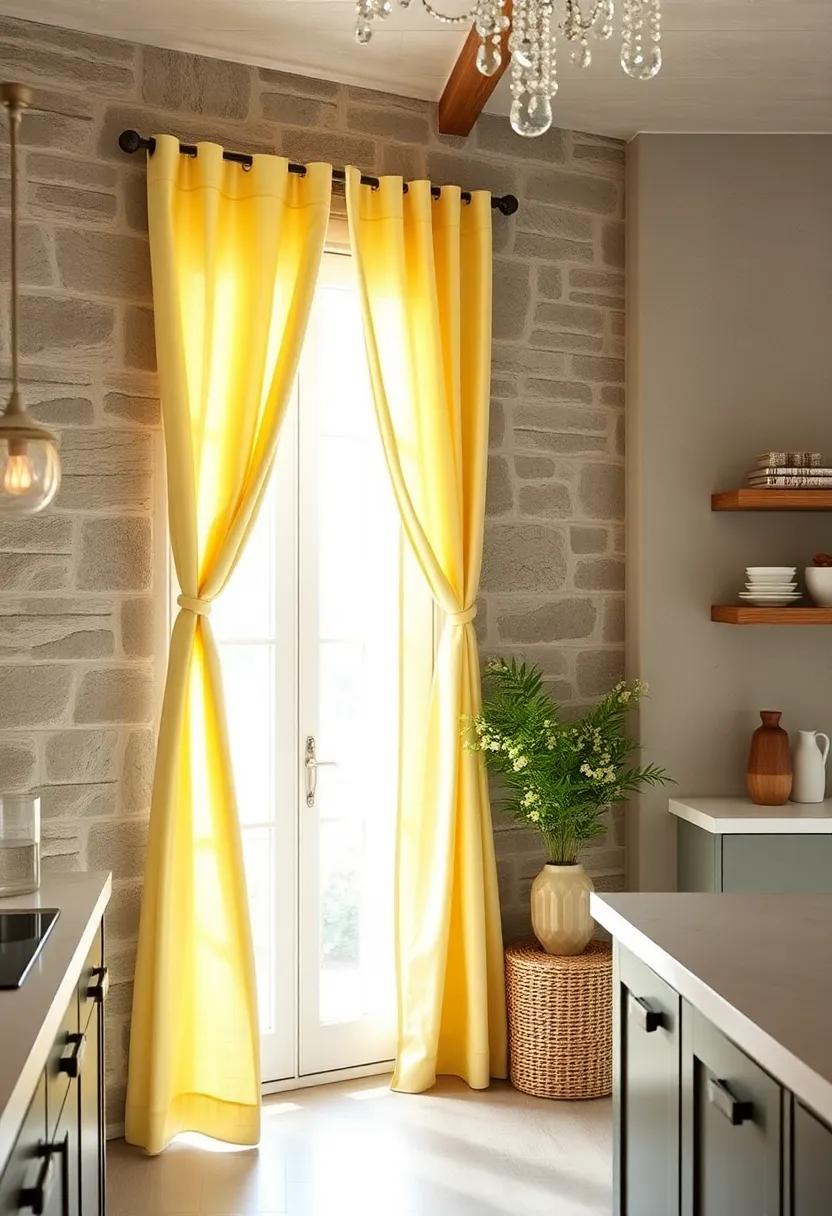 Pale Yellow Linen Curtains with⁤ Shell‍ Ties: ⁣Soft yellow linens brightened by shell tiebacks invite sunlight and coastal texture to enliven​ your cooking space