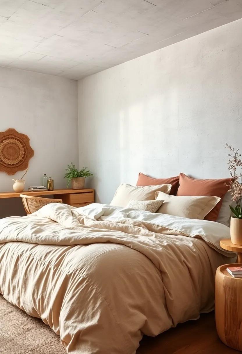 Soft, brushed cotton bedding in warm ⁢earth tones‍ offers a gentle, welcoming feel