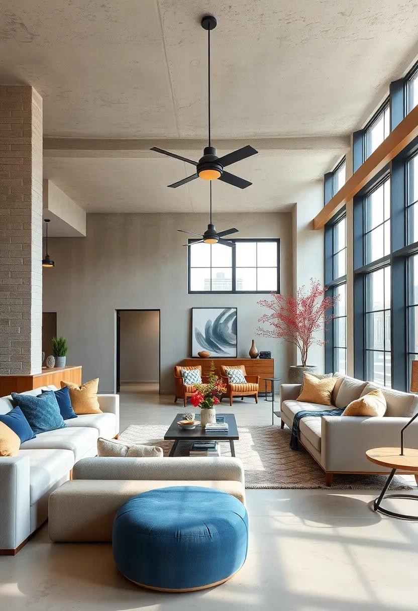An ⁣airy ⁢penthouse where industrial lighting fixtures contrast ‍with soft, neutral textiles, crafting a space that feels both edgy and cozy