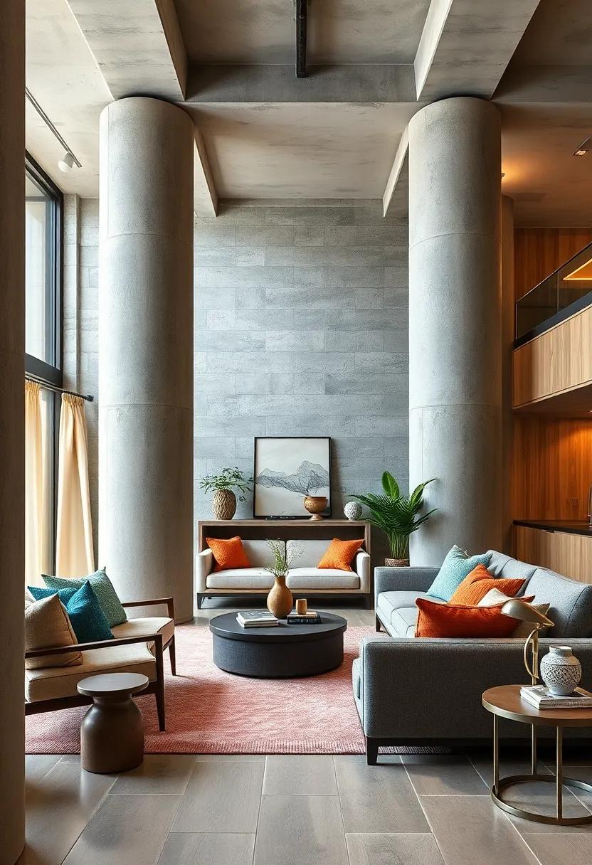 Concrete pillars dressed in soft fabric panels soften the ⁣industrial vibe⁤ and‌ bring a⁣ sense of tranquility to the living quarters
