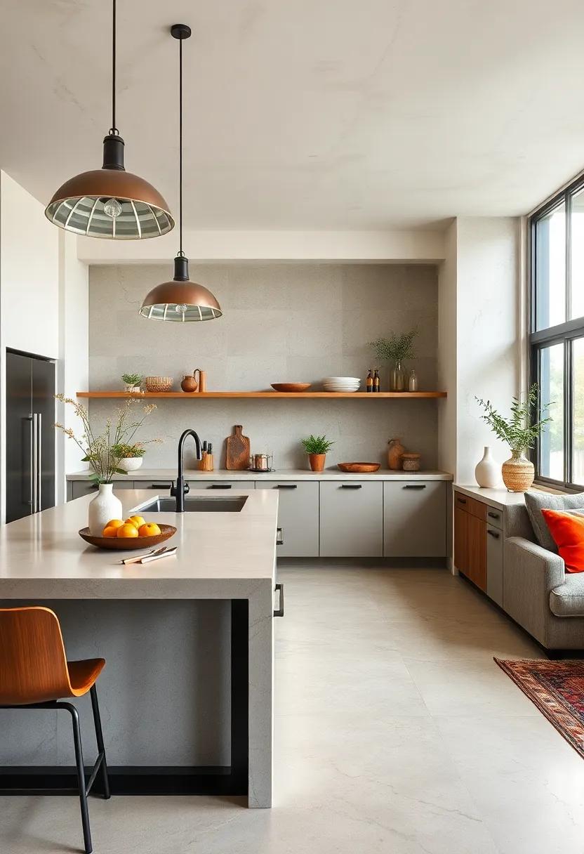 polished concrete countertops paired with rustic steel frames create a⁢ kitchen that’s both functional and visually striking
