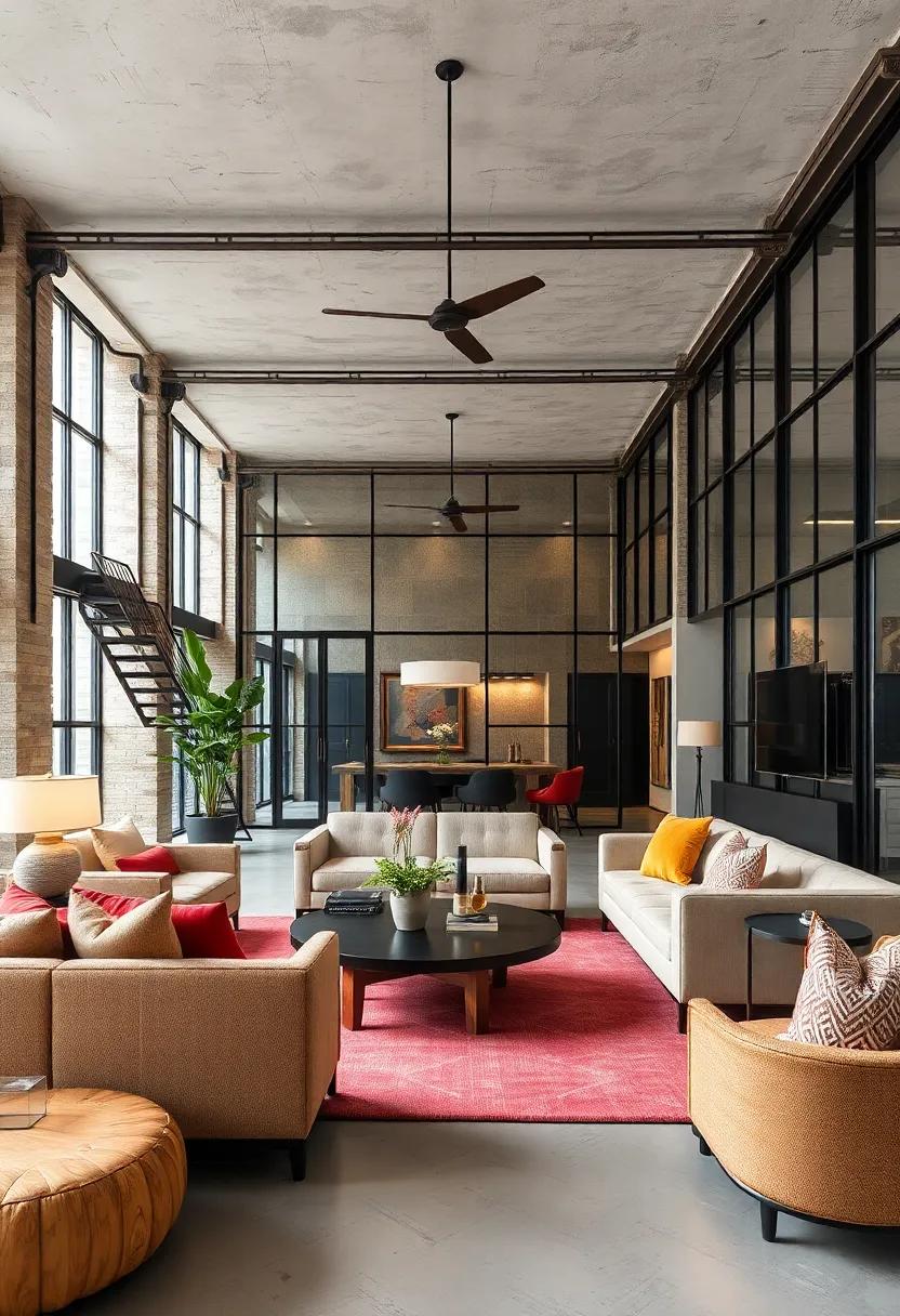 A striking fusion of distressed metal work and⁢ elegant glass dividers defines the dynamic ambiance of this converted industrial⁤ space