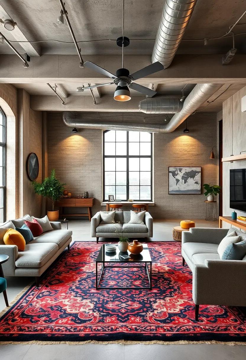 The use of exposed ductwork⁤ combined with plush area rugs adds depth and warmth to this sophisticated urban sanctuary