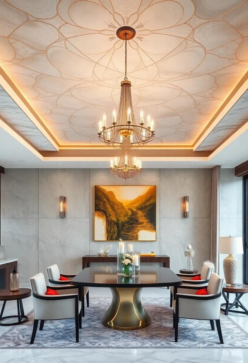 Statement Chandeliers Complemented by decorative Ceilings