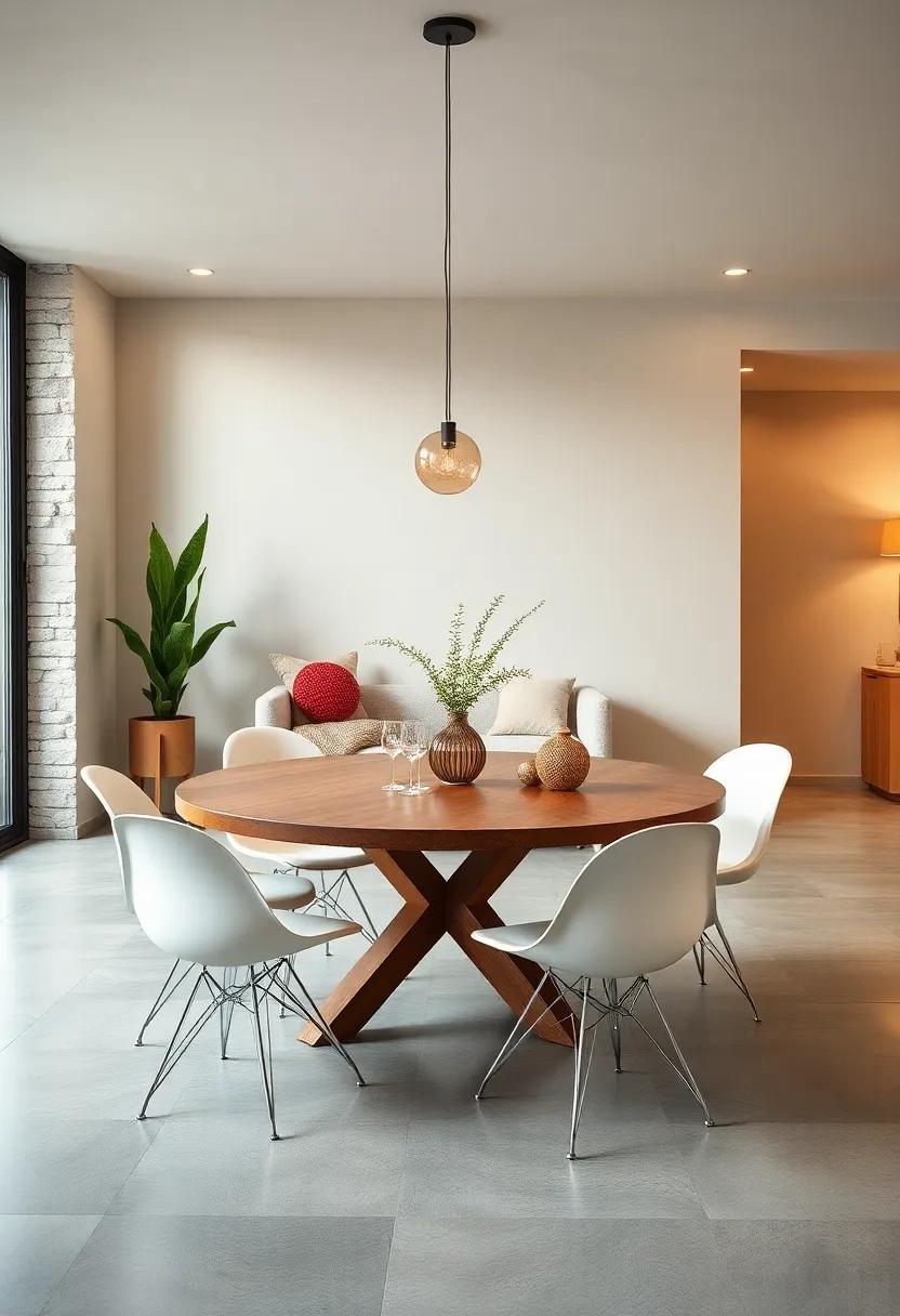 Opt for a Mid-Century Modern Look Featuring a Teak Round Table and Iconic Eames Chairs