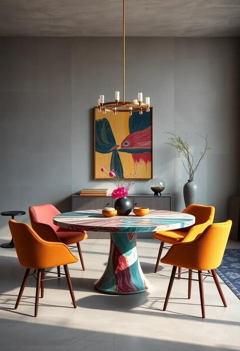 Use a Round Table with Marble Inlay for Subtle Luxury in a neutral Palette