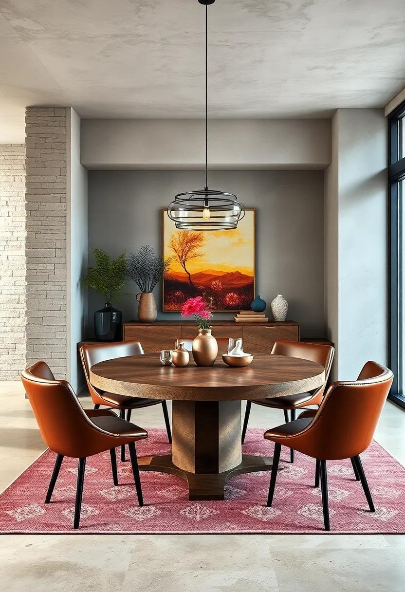 Layer ⁢Textures by Pairing a Rustic Round table ⁤with Leather‌ Dining Chairs