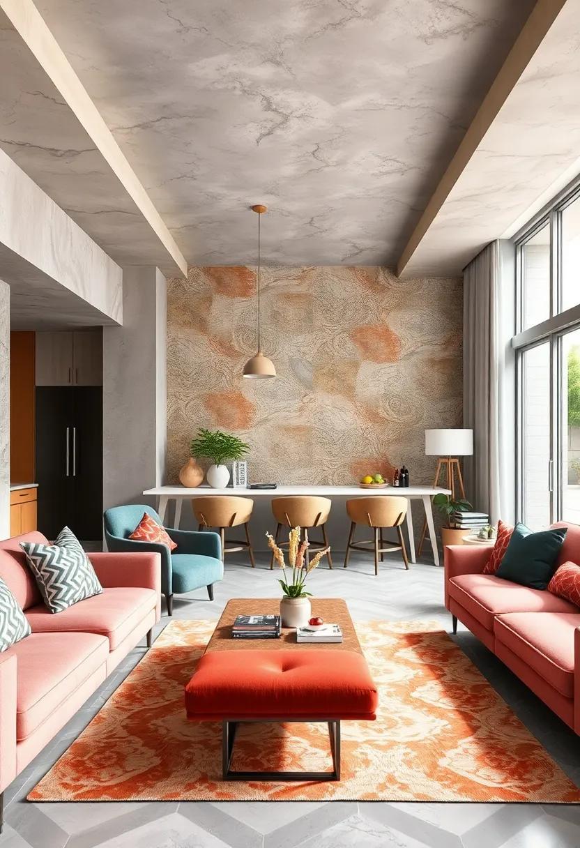 Experiment with pattern placement by using unexpected areas like ceilings or backsplashes