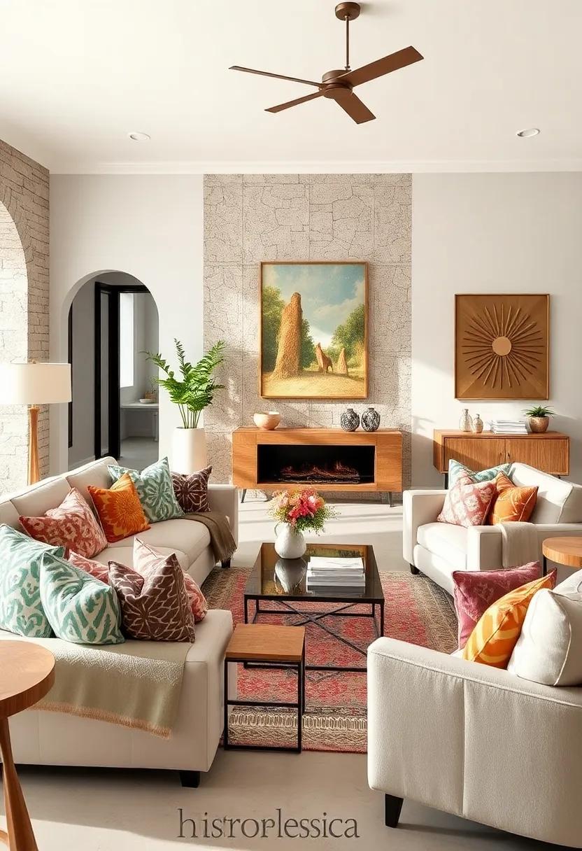 Use patterned throw pillows and blankets to introduce mixed prints in small doses