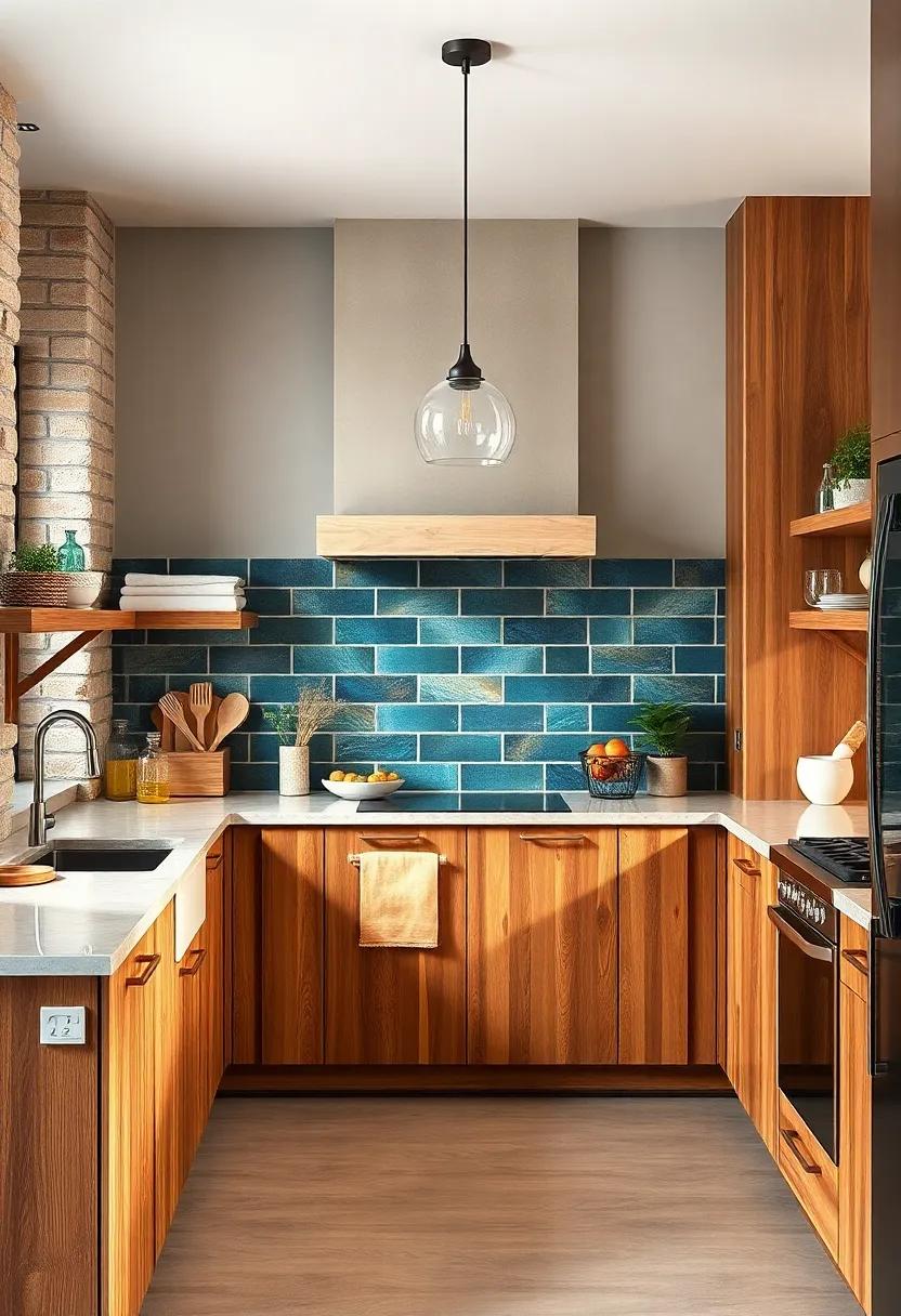 Combine reclaimed⁢ wood cabinets with bright ​backsplashes to balance warmth and vibrancy