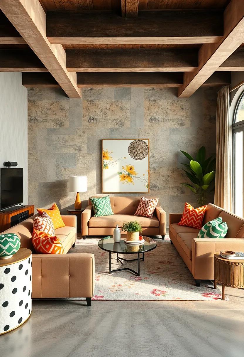 Whimsical ⁤Pattern Play: Mix-and-match polka dots, stripes, and florals create a joyful and unpredictable living room ⁢scene