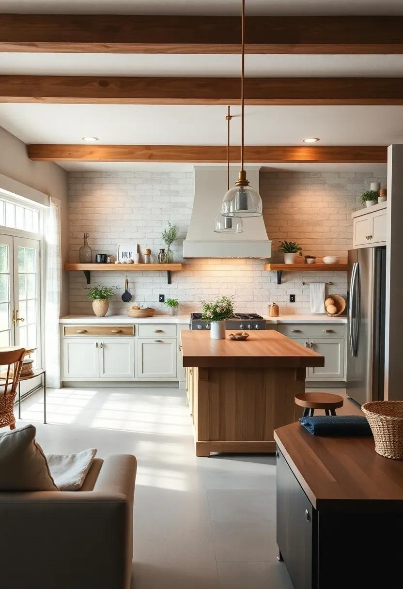 Add a classic butcher block island to blend function with farmhouse aesthetics
