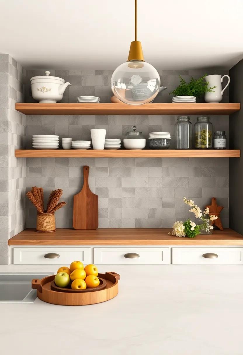 Embrace open shelving ⁤to‍ display vintage dishware and rustic​ glass⁤ jars⁣ with a curated farmhouse vibe