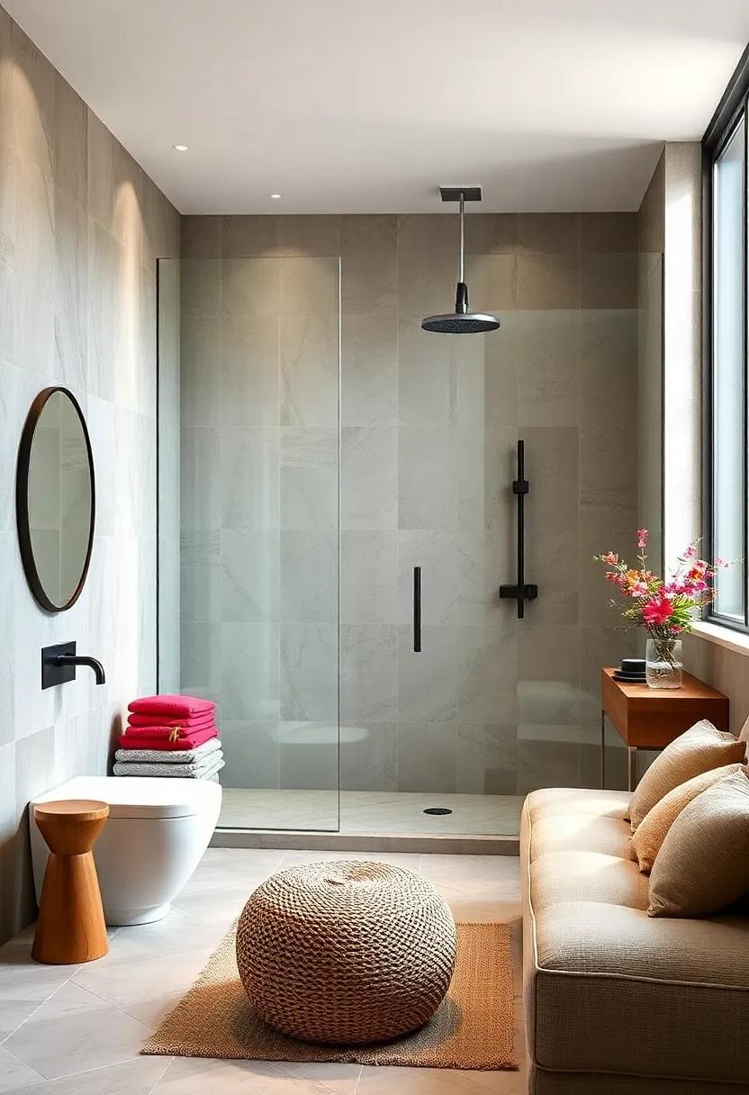 Frameless Glass Shower: Elevate the room with a frameless glass shower enclosure that maximizes light and⁢ showcases stunning​ tile work