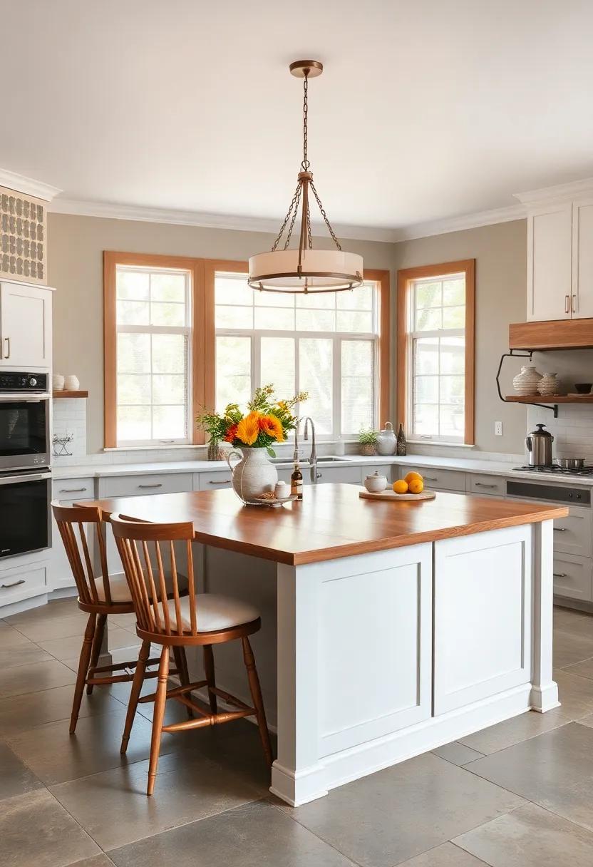 Island ⁣with Integrated ​Seating Featuring Classic Spindle backs