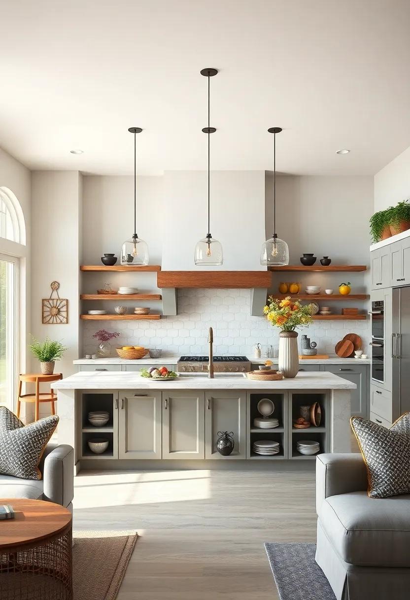 Island Incorporating Open Wine and Plate Racks for Easy Access