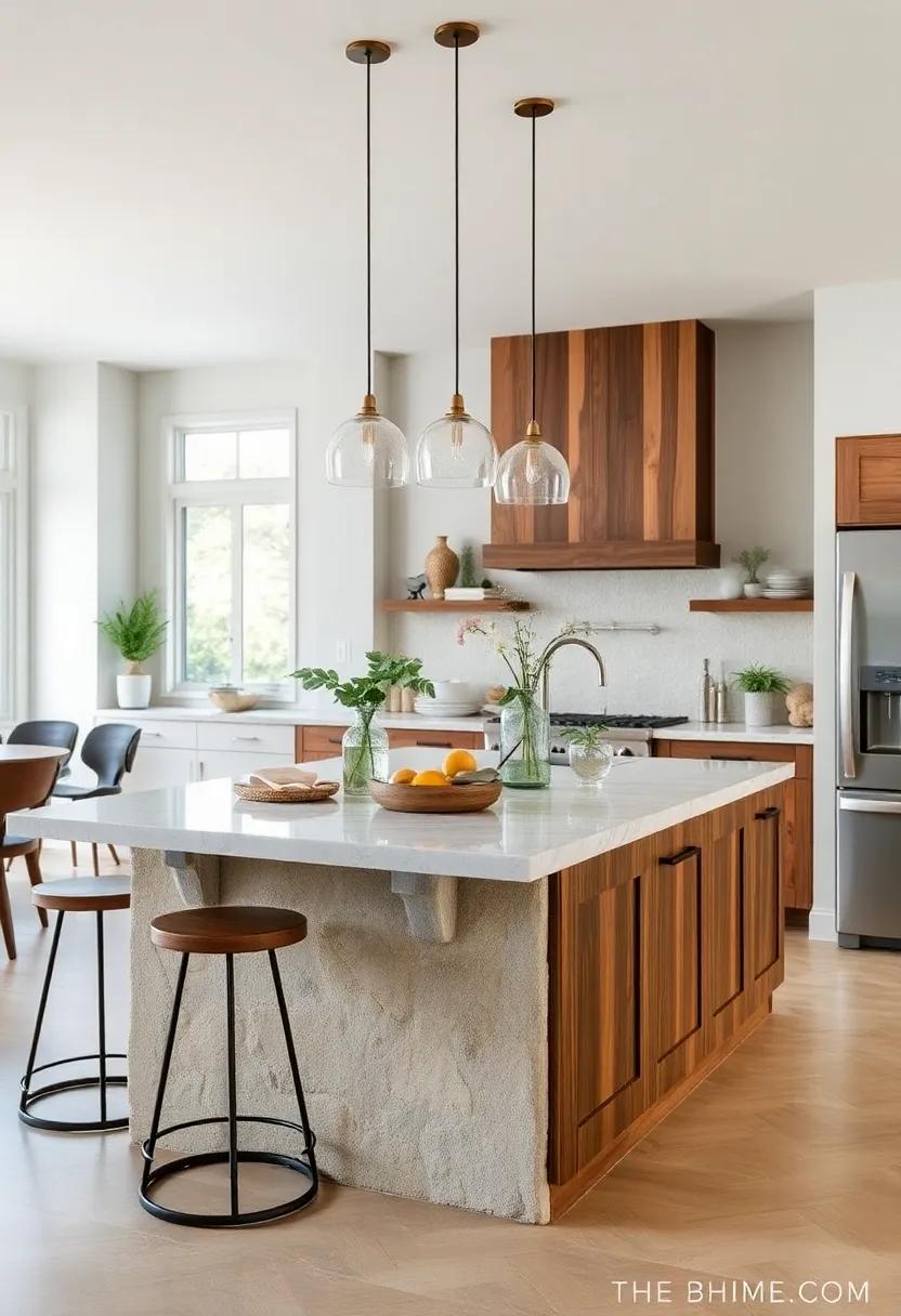 Mixed Material Island Incorporating Stone, Wood, and Metal Details