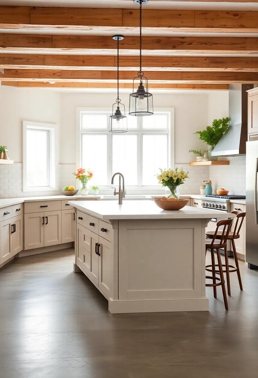 Soft Pastel Painted Island with Vintage Hardware Accents