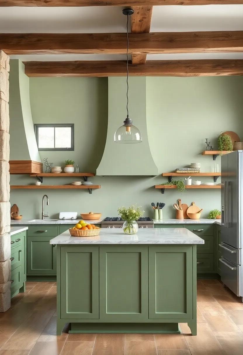 Soft Sage Green: Embrace a calming, earthy vibe with soft sage green walls that complement wooden beams and vintage⁤ accents
