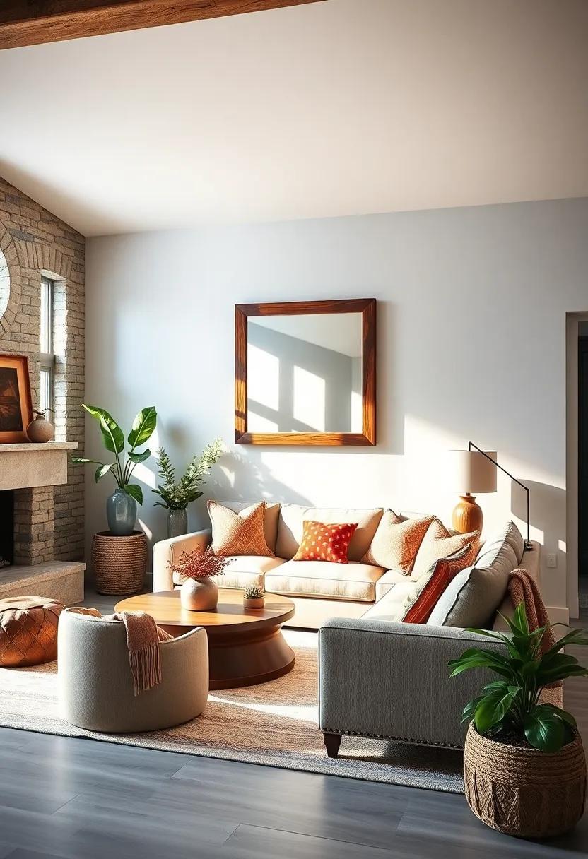 Choose a wood-framed farmhouse mirror with a distressed finish to reflect light and rustic charm