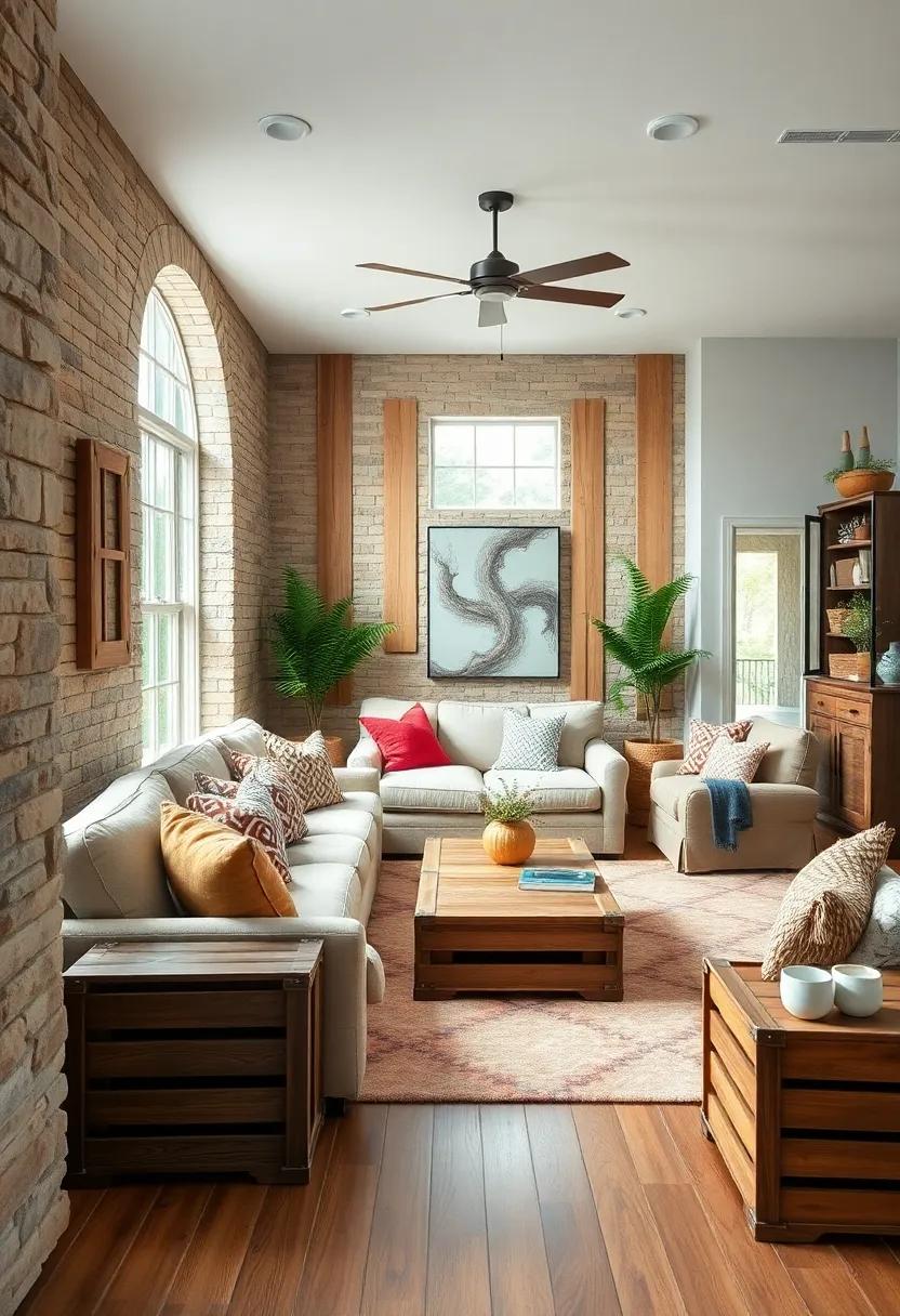 Incorporate wooden crates as versatile storage that doubles as decorative rustic elements