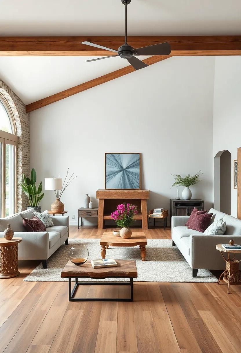 Highlight natural wood grain in furniture by selecting pieces with minimal paint or stain