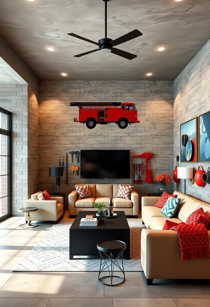 Custom Fire Station Wall Decals Featuring Trucks and ‍Tools