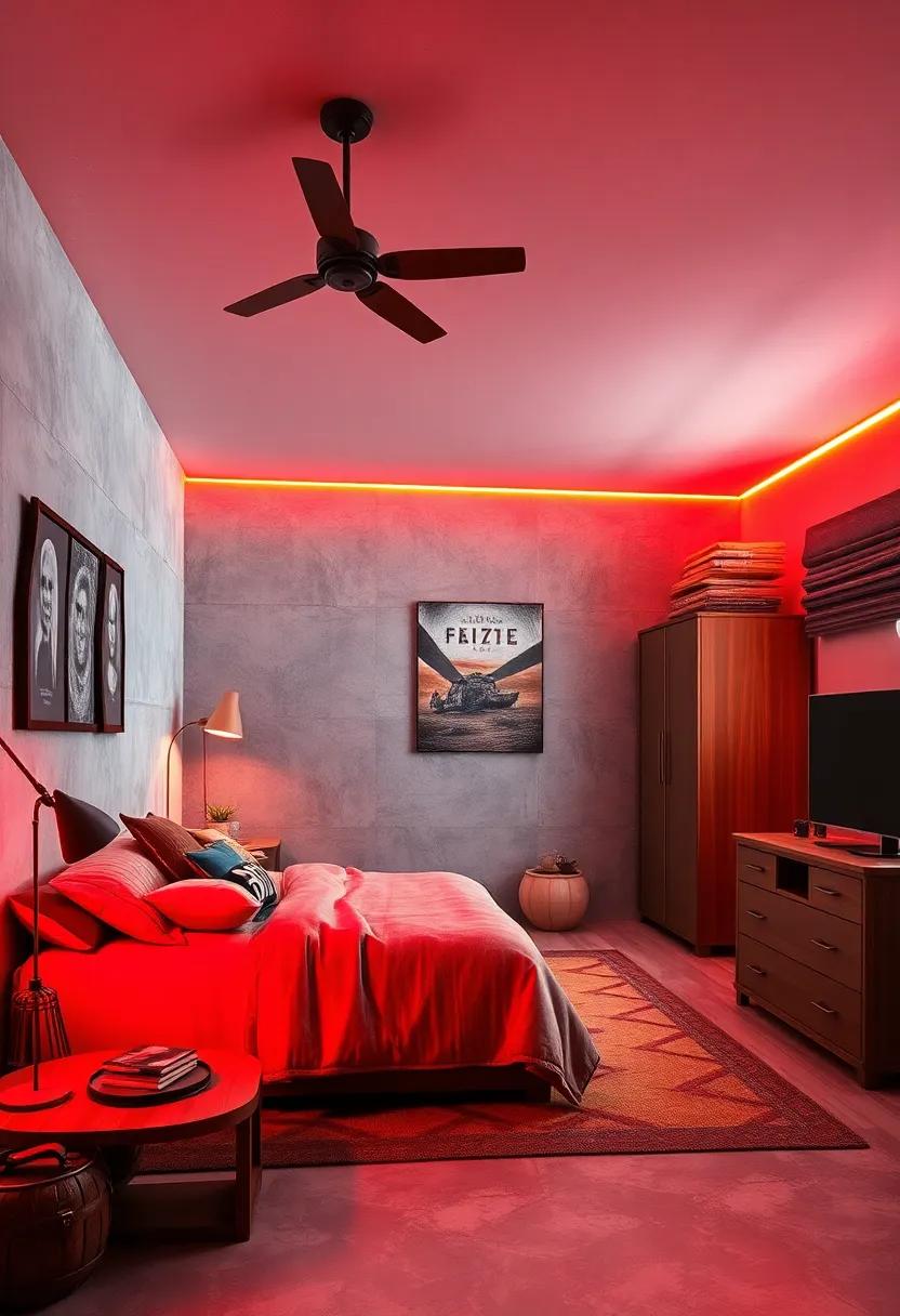 Glowing LED Strip Lights in Red and Orange to Simulate⁤ Fire