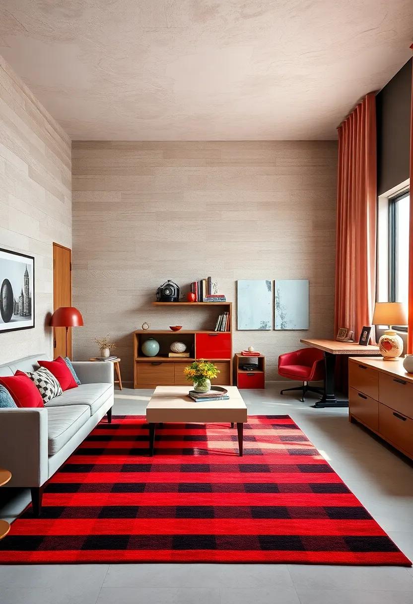 Red and Black⁤ Checkered Rug ⁤to Evoke Firefighter Uniforms