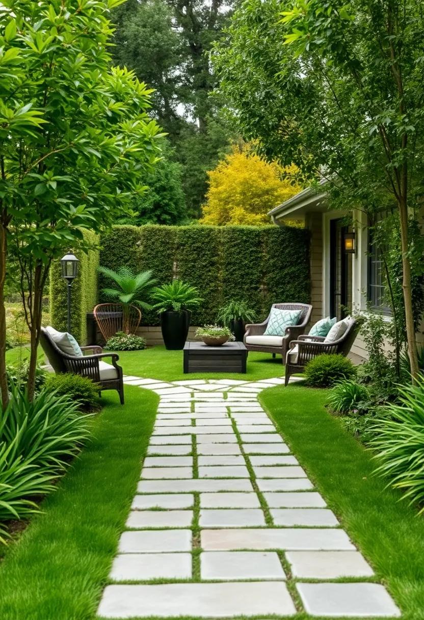 Flagstone ​Path Meandering‍ Through a Lush Green Lawn