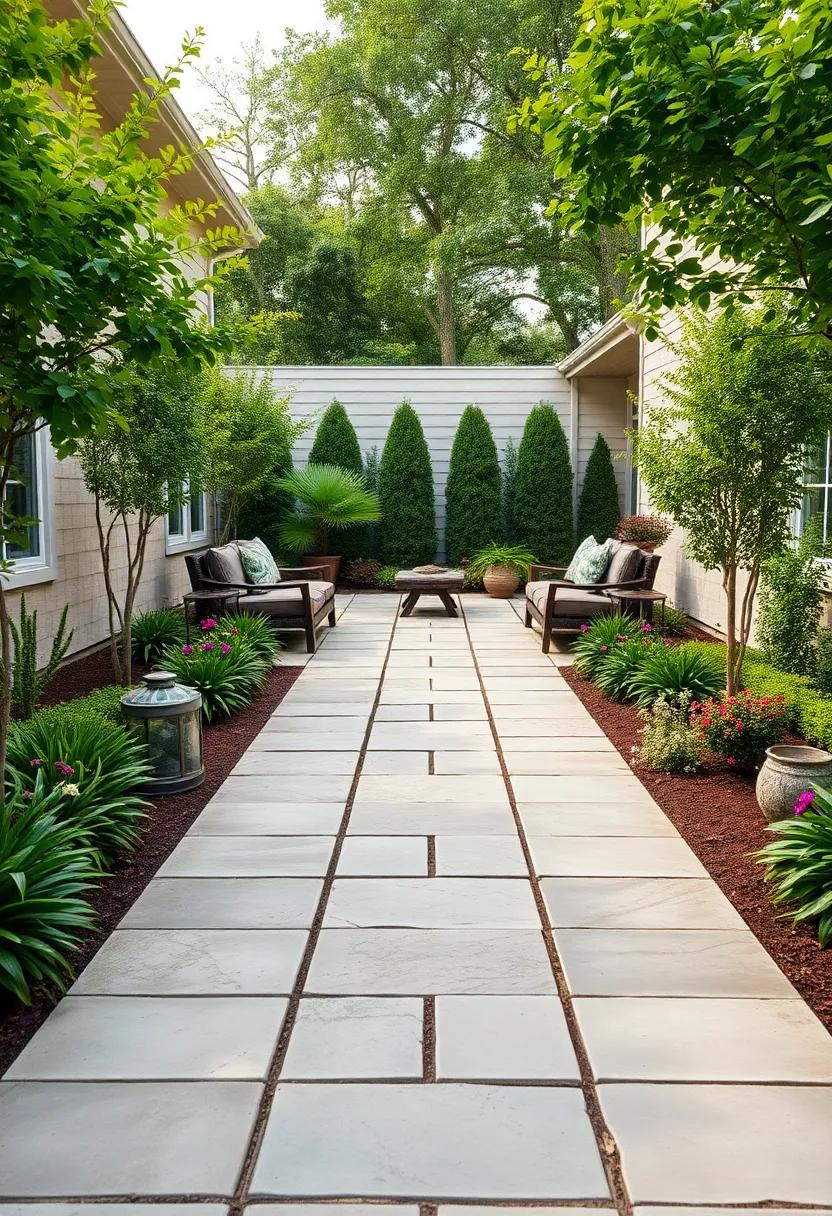 Flagstone Pathway with Symmetrical Planting on Both Sides